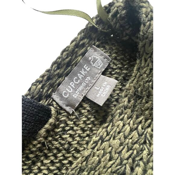 Soft Grunge Olive‎ Knit Sweater Oversized Slouchy V-Neck Lace Up Back Indie L - Picture 5 of 6